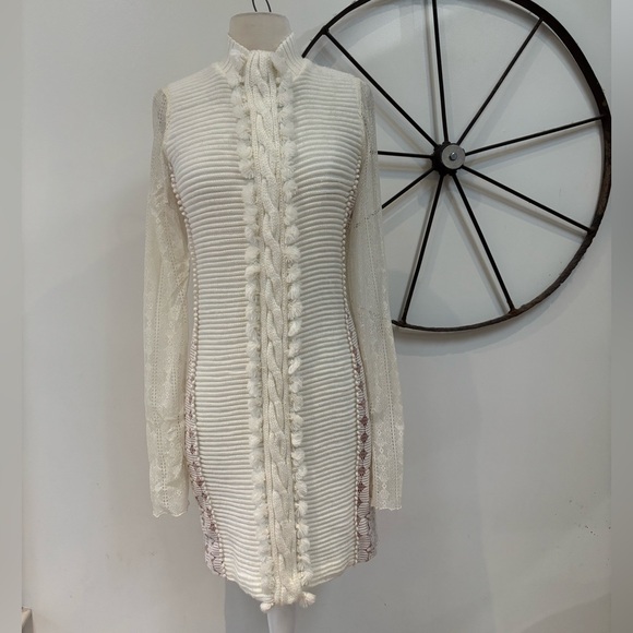 Byron Lars Dresses & Skirts - Byron Lars ivory knit and lace bodycon sweater dress 8